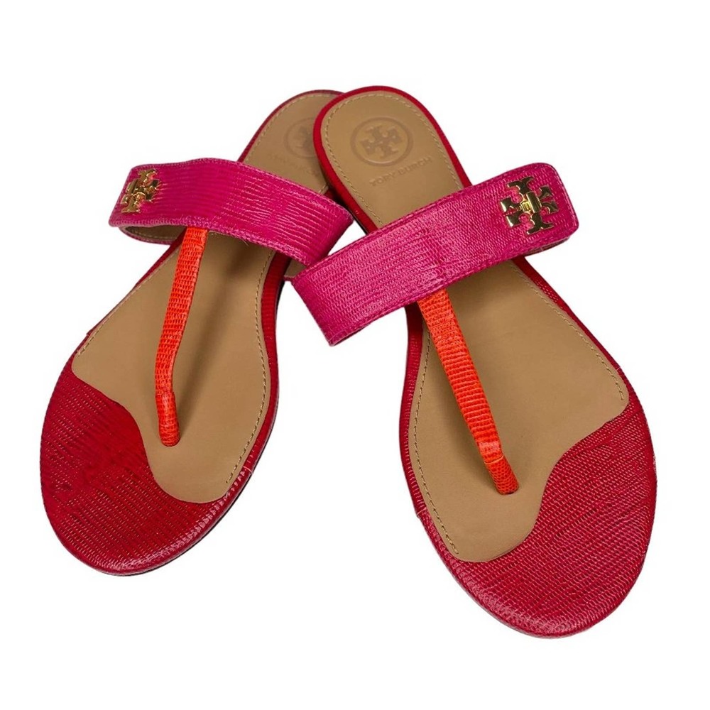 Tory Burch Kira Thong Sandals Embossed Leather Colorblock Flip Flops Size 6